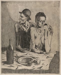 Opera di Pablo Picasso dal titolo Le Repas Frugal, acquaforte, 1904